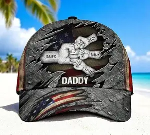 Personalized Fist Bump Daddy & Grandpa America Classic Cap – Custom Dad & Kid Names – Father’s Day Gift for Grandpa, Dad and Husband