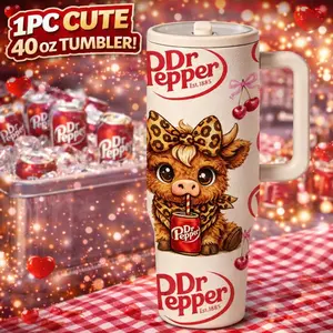 1 Pc 40oz Dr Pepper Cow Print with Bow, Double Wall, Leak-Proof, Skinny Design, Keeps Drinks Hot for 12 Hours & Cold for 24 Hours, Perfect for Hot & Cold Drinks, Ideal Gift for Women & Men, Perfect for Mother’s Day, Graduation, Holidays