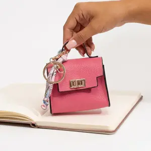 Women's Modern Mini Square Leather Keychain - Cute Bag Charm, Car Keyring with Colorful Strap, Keychain Attachment, Small Fashion Accessory Gift outdoorfun