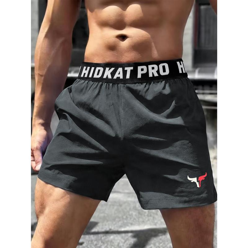 Men's Quick-Dry Nylon Training Shorts - Lightweight Fit, Normal Type, Slogan Print Activewear, Breathable, Water-Resistant, Comfortable, Cold Wash Compatible Sporty Chic Athletic Wear for Gym & Running