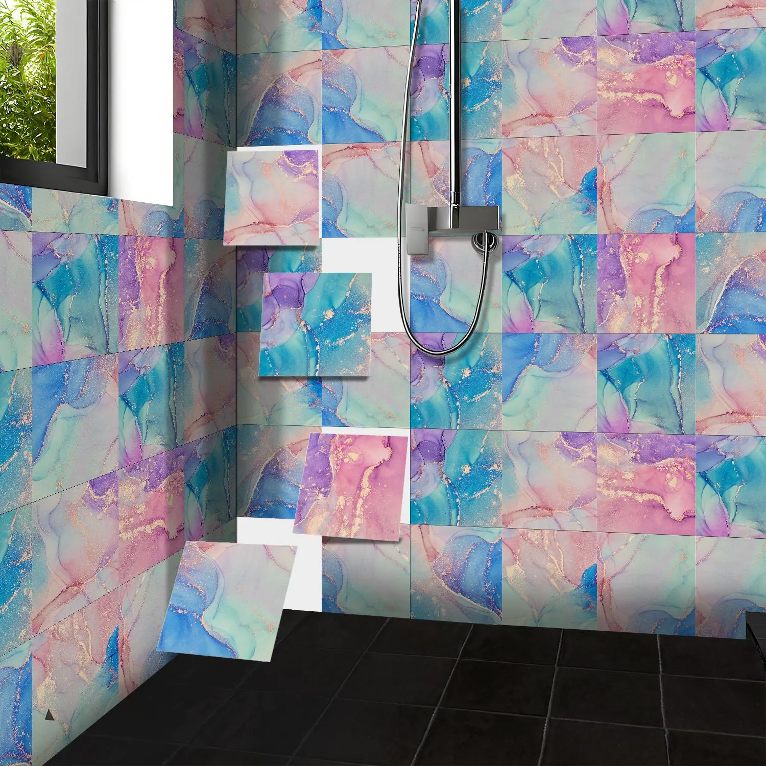Marble Pattern Self-adhesive Tile Sticker, Marble Backsplash Wallpaper, Decorative Wall Sticker, Waterproof Wall Decals, marble tile stickers, 8 Counts/set Waterproof & Oil-proof Tile Sticker, DIY Removable Tile Sticker for Kitchen & Bathroom