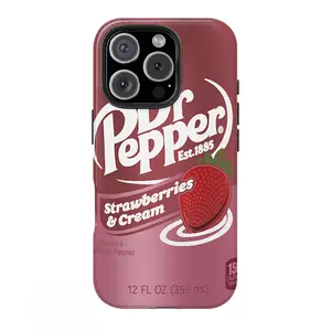 Strawberries & Cream Dr Pepper Pattern Anti Fall TPU Full Coverage Phone Case for iPhone 17 16 15 14 13 12 11 Pro Max Plus Samsung Galaxy S25 S24 S23 S22 S21 Thermal Sublimation Coating All Inclusive
