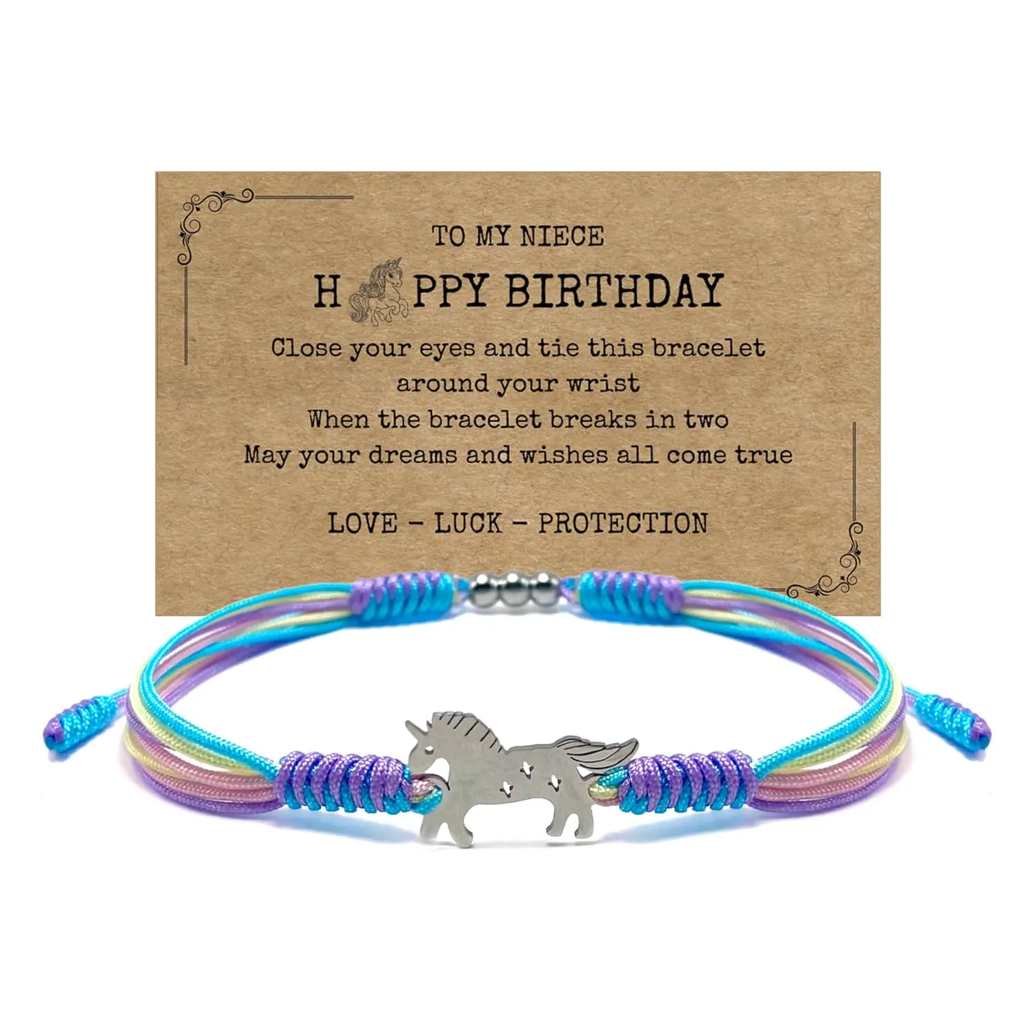 Happy Niece Birthday Unicorn Bracelet, Unicorn  Gifts, Lucky Protection String, Inspirational Gifts, Surfer Adjustable (Birthday Unicorn)