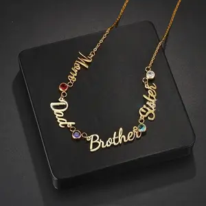 AS827 Personalized Custom Name Birthstone Pendant Stainless Steel DIY Necklace Mother's Day Valentine's Day Gift