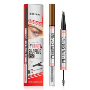 2-in-1 4 Tip Microblading Eyebrow Pencil + Gel, Ultra-Fine Realistic Eyebrow Pencil, Setting Gel, Waterproof, Sweatproof, Long Lasting