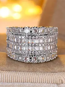 Vintage Female White Crystal Jewelry Cute Silver Color Wedding Rings For Women Luxury Engagement Valentines Day Gift, Fashion Stackable Rings