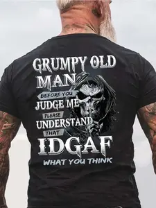 Men'S Plus Size Bold Statement Graphic T-shirt| Grumpy Old Man Slogan & Edgy Tattoo-Style Print - 100%, Casual Crew Neck, Short Sleeve - Black with White Lettering - Comfortable & Breathable for All Seasons - Machine Washable - Ideal for Grumpy Hum