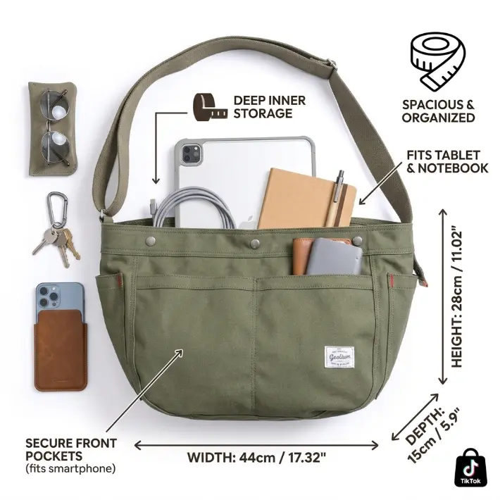 GOOTIUM Men's Vintage Saddle Bag, Rugged Texture Crescent-Shaped High Capacity Street Crossbody Bag, Lightweight Adjustable Strap Shoulder Bag With Magnetic Snaps, Hand Wash Only Casual Daily Carry Satchel