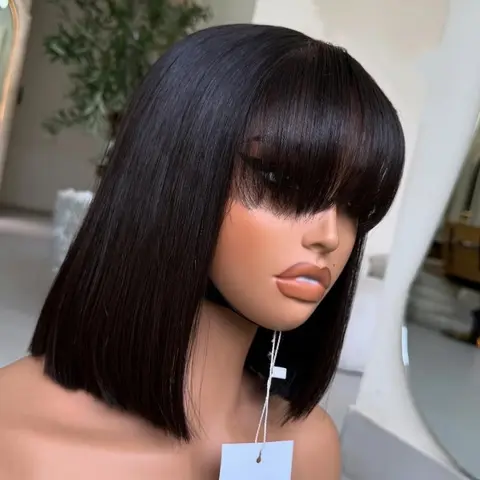 Natural Black Colored 4x1 Lace Front Human Hair Wigs 180 Density Transparent Lace Straight Wigs for Women Glueless Pre-Cut Wigs