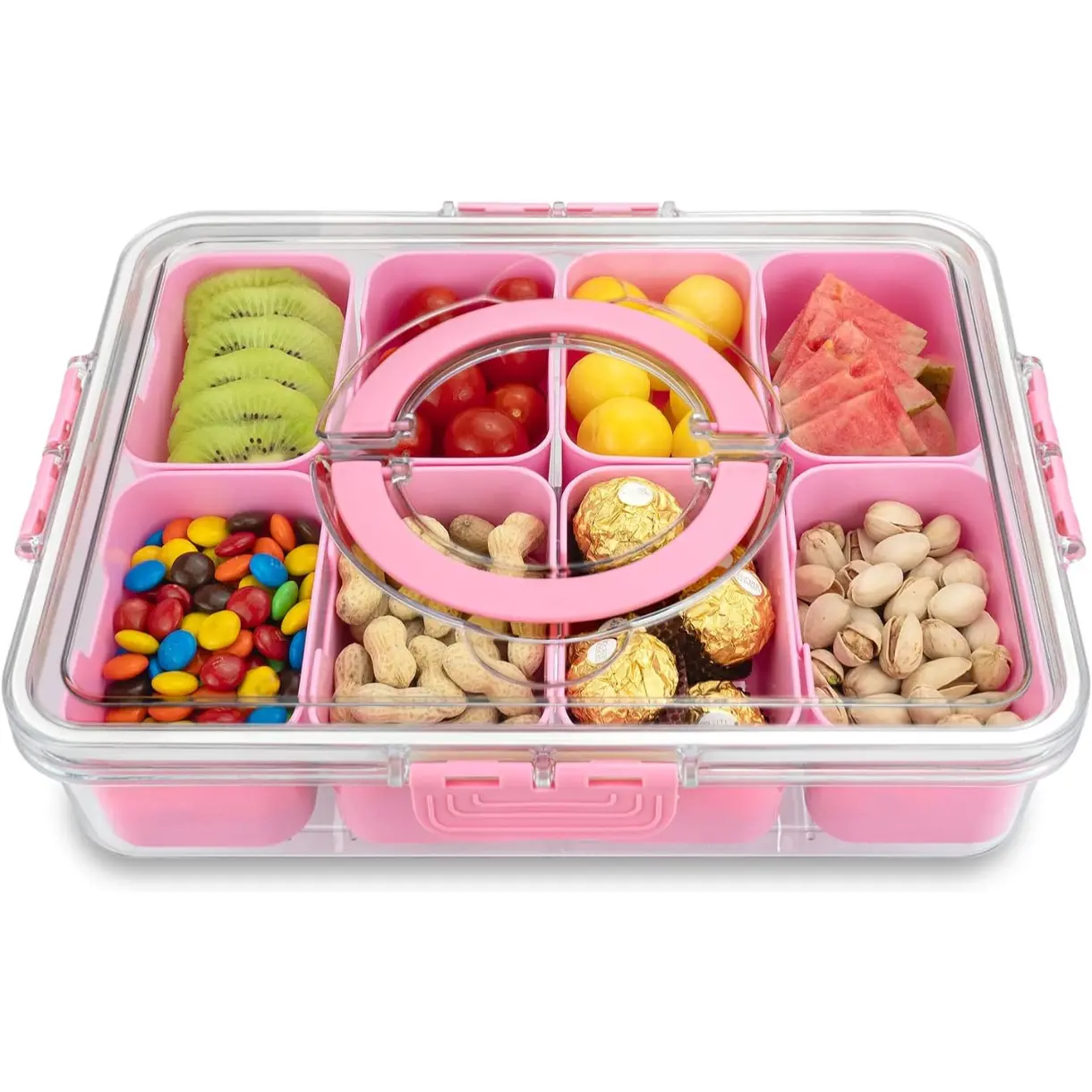 Multipurpose Divided Snack Tray with Lid, Divided Serving Tray with Lid and Handle, 8 Compartments Snack Box, Portable Platter for Candy Fruits Nuts, Snack Party Entertaining Picnic