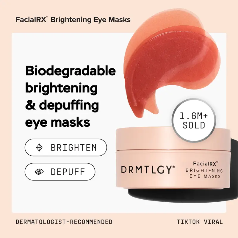 DRMTLGY FacialRX Brightening Eye Masks (60 ct). Depuffs Under Eyes, Brightens Dark Circles, and Hydrates with Peptides, Caffeine, Niacinamide, & Hyaluronic Acid