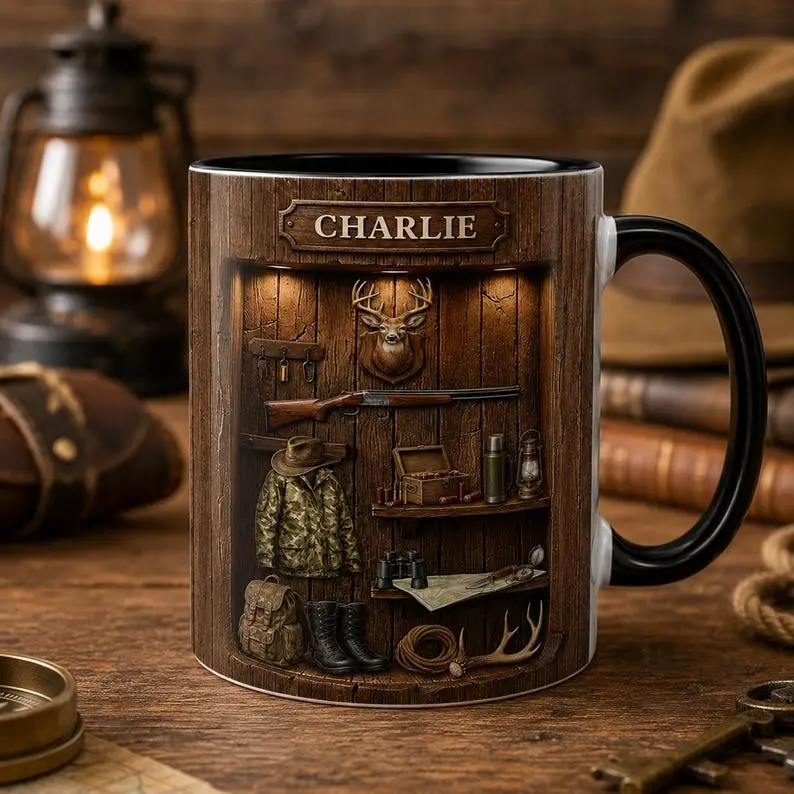 Personalized Hunting Mug, Custom Hunter Coffee Cup, Deer Hunting Gift for Dad, Outdoor Mug with Name, Birthday Gift for Him