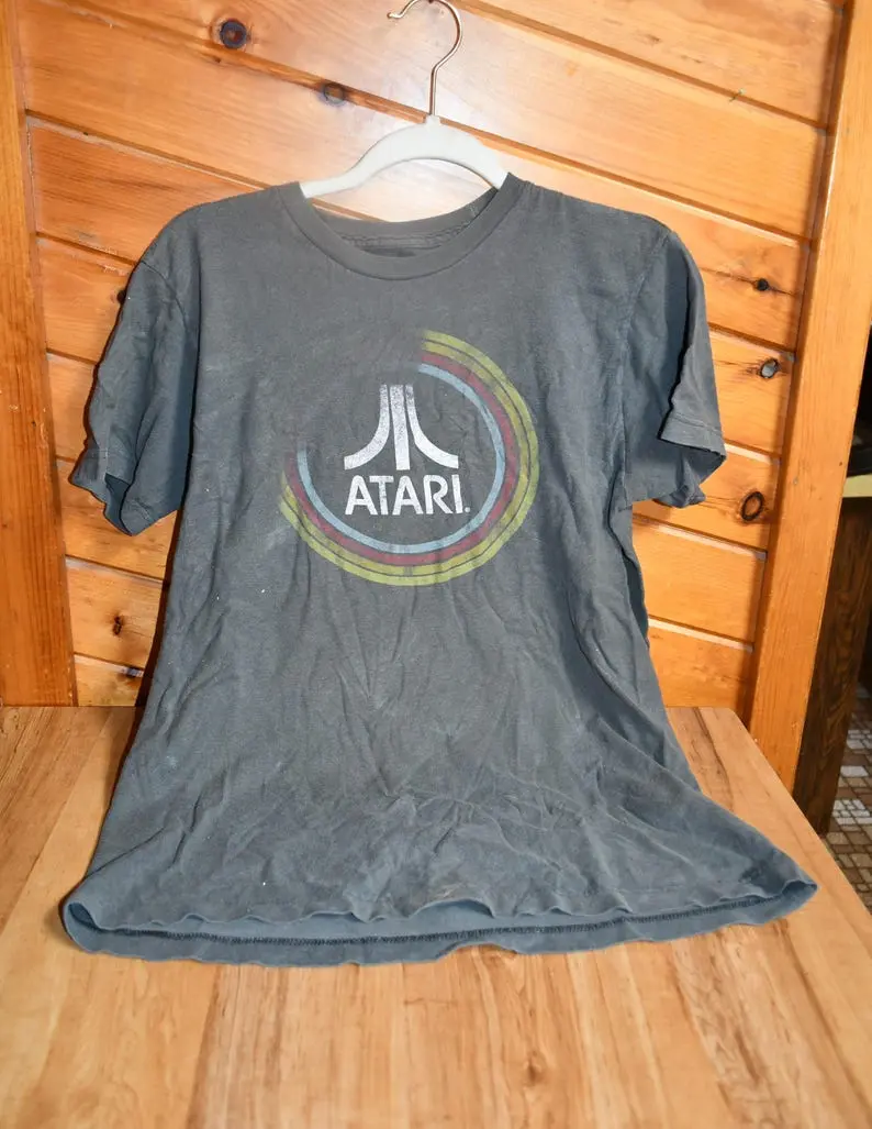 Vintage Atari Logo Tee - Unisex Medium Gray Retro T-Shirt