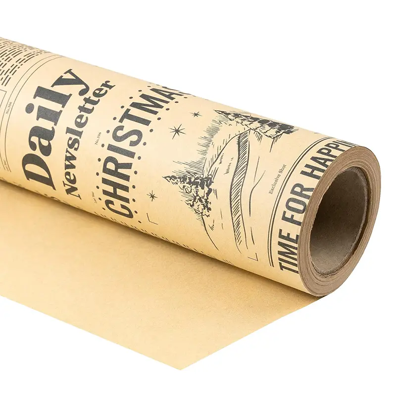 【Buy 2 Get 3 Free】RUSPEPA Vintage Christmas Kraft Wrapping Paper Roll, 17 in x 16.4 ft Mini Roll, Newspaper, Holiday Postmark, Reindeer, Pinecone, Santa & Nutcracker Designs for Christmas Gifts, Secret Santa, Family, Friends & Holiday Parties