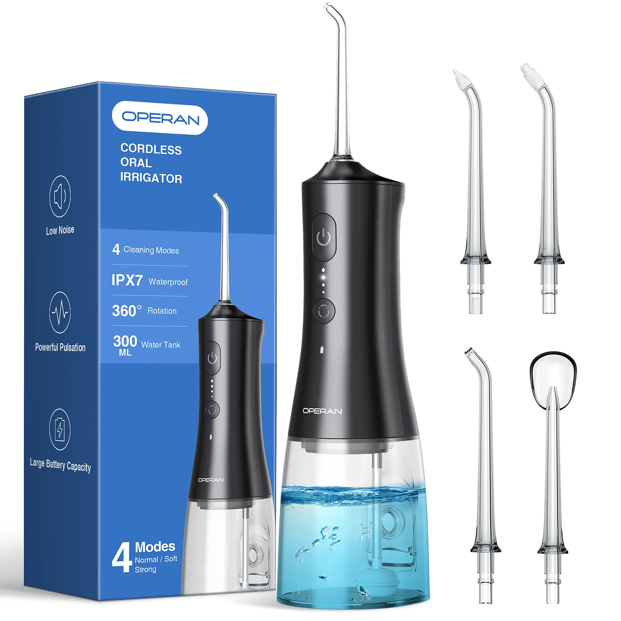 [Father's Day Gift] Operan C200/869 Cordless Water Dental Flosser - Portable Rechargeable USB Oral Irrigator, Teeth Cleaning Machine, 200ML/300ML, IPX7 Waterproof, 360° Rotatable Multifunctional Tips, 4 Modes, Plaque Remover for Home & Travel, Braces Care