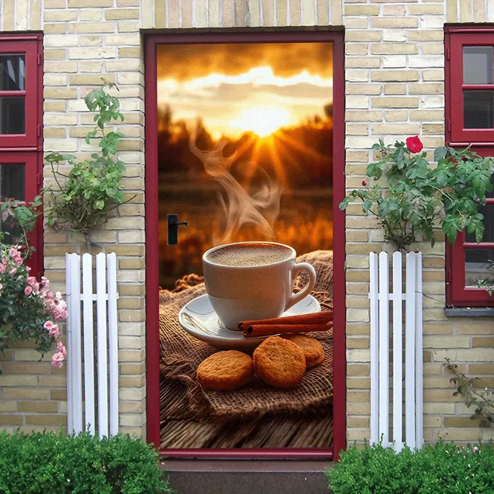 2pcs Warm Coffee Time Wall Sticker Kitchen Dining Room Decor Sticker Home Atmosphere Sticker Self Adhesive Removable Wall Decal Coffee Cup Biscuit Pattern Wall Art Living Room Bedroom Background Wall