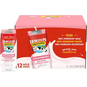 Horizon Organic Shelf-Stable 1% Low Fat Milk Boxes, Strawberry, 8 fl oz, 12 Pack
