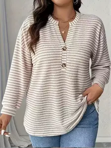 Plus Size Women's Striped Knit Sweater, Casual Fashion Pullover, Comfortable & Stylish, Perfect for Daily Wear