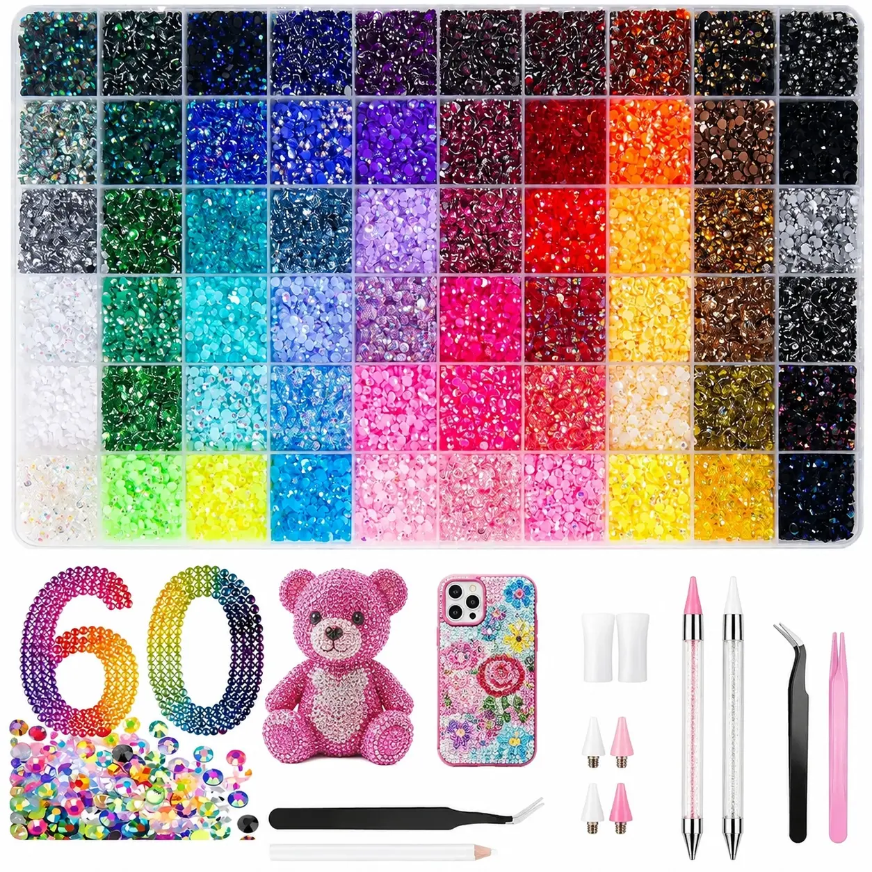 DIY Bedazzling Kit - 40/60 Color Rhinestones, 3mm Mixed Resin, Nail Art & Decoration Jewels, Ideal for Bedazzling Things & DIY Arts Crafts Gifts, Nail Tech Supplies, Diy Projects, Gifting, Festive Look, Enhance Creativity