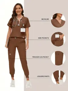 High-Quality Women's Short Sleeve Scrub Sets, Dental Pet Shop Vet Workwear Tunic & Pants, Spa & Salon Uniforms for Groomers, Beauty Clinic Outfits with Pockets, Massage Therapist Professional Scrubs
