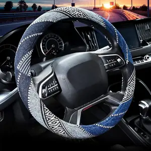 Cloth Steering Wheel Covers for Women Bohemian Universal 15 inch Baja Blanket Enthic Blue