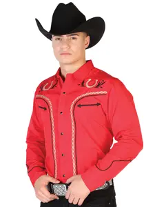 El General Men's Traditional Embroidered Western Charro Shirt Red/Black 43294