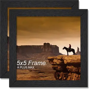A plus MAX 5X5 Picture Frame Set of 2, Black Engineered Wood Frame for 5 X 5 Inch Picture Poster Photo, Light Weight 5 by 5 Frame with Wood-Grain for Wall - 2 Pack/Black/5"X5" A PLUS MAX