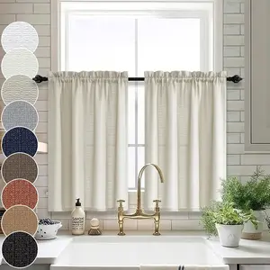 Farmhouse Tier Curtains 36 Inches Long Faux Linen Textured for Kitchen Rod Pocket Short Half Cafe Style Burlap Look Neutral Small Curtains for Bathroom Window, 32x36