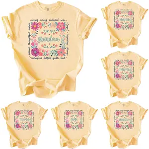 Custom Comfort Colors Grandma Floral Shirt, Personalized Loving Caring Dedicated Mama Shirt, Floral Auntie Nana Mimi Gigi Lala Yaya T-Shirt