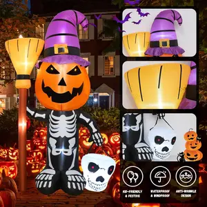 7 Ft Blow Up Halloween Decorations Outdoor Large Halloween Inflatable Decorations Skull Skeleton Pumpkin Head with Witch’s Hat Built-in LEDs Halloween Blow Up Yard Decorations for Garden Lawn Patio