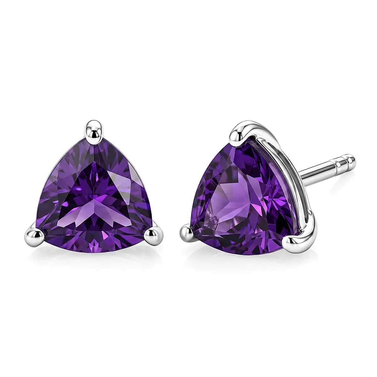 D'Joy AAA Moroccan Amethyst Solitaire Stud Earrings in Rhodium Over Sterling Silver 1.40 ctw
