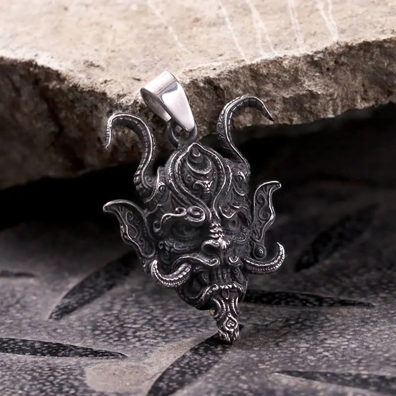 GTHIC Unisex Stainless Steel Demon Oni Skull Pendant Ghost Punk Necklace for Daily Wear