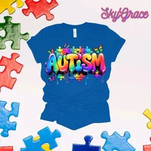 SkyGrace Autism Awareness T Shirt for Women - Vibrant Puzzle Design Top - Perfect for Womenswear