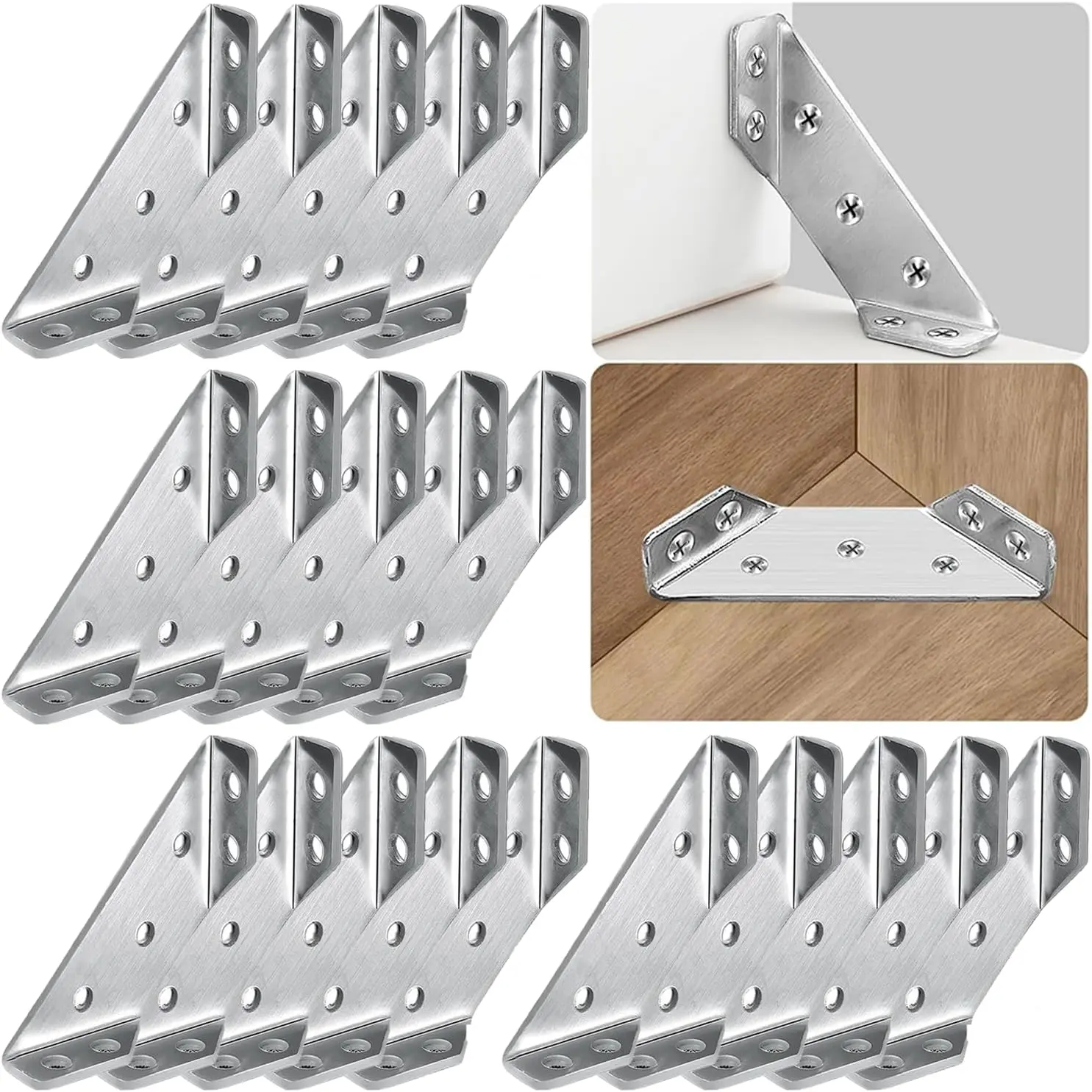 50PCS Universal Stainless Steel Furniture Corner Connector, Trapeziform Angle Brackets, Corner Braces, Corner Bracket for Wood, Shelf Supports, Shelving Brackets Heavy Duty Installation