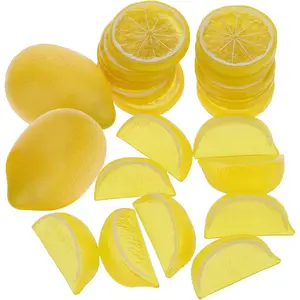 20 Pack Simulation Lemon & Slices Blocks Set, Artificial Plastic Lemon Slice Lifelike Fake Lemon Decor Fake Fruit for Wedding Photography Prop Party Display