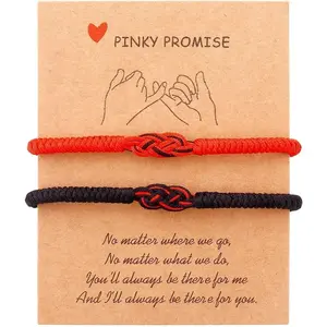 Matching Couple Bracelets for Men Women Red Black Mix Infinity Love Lucky Bracelet Tibetan Lucky Amulet Knot Bracelet With Pinky Promise Card Relationship Bracelets for Boyfriend Girlfriend
