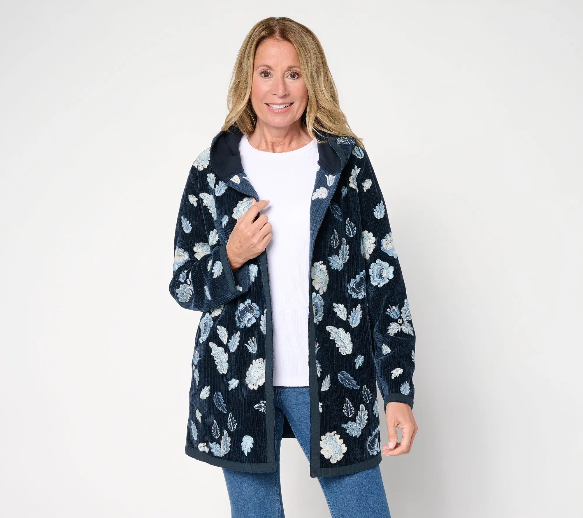 Driftwood Jeans Corded Shelly Kimono with Embroidery - Floral Foliage