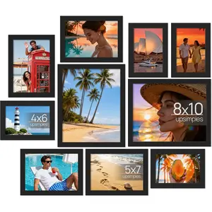 10 Pack Picture Frames Collage Wall Decor for Mounting or Tabletop Display, Photo Gallery Frame Set for Family, Multi Sizes Including 8x10, 5x7, 4x6, Black