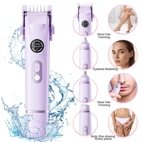 Bikini Trimmer for Women - 4 in 1 Women Electric Shaver Dual Head IPX7 Waterproof Wet & Dry Use Body Hair Trimmer and Facial Hair Remover for Bikini Underarm Leg Arm Body Face
