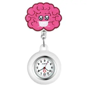 OIDEA Nurse Fob Watch with Red Brain Embroidery, White Stretchy Silicone, Quartz, 1ATM Water Resistant, Unisex