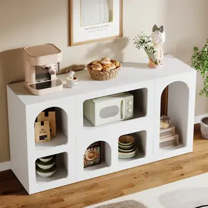 Tribesigns 59" White Console Table, Wooden Storage Organizer Entrance Table with 6 Compartments, Long Sofa Table, for Living Room, Hallway, Foyer