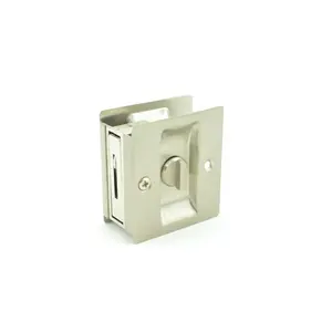212 MAIN Satin Nickel Privacy Pocket Door Lock, 1.375 in. Thick Square Cutout Design, Edge Pull, Field-Reversible, Pre-Assembled Solid Brass Lock for Pocket Doors