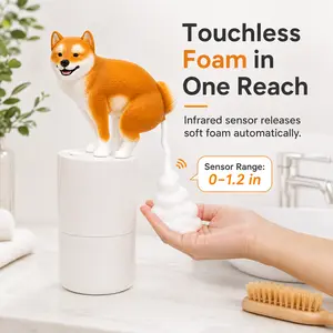Shiba Inu Automatic Foaming Soap Dispenser, Touchless Infrared Sensor Soap Pump, 10.1 oz Battery Operated Bathroom Kitchen Dispenser, Cute Dog Decor Gift