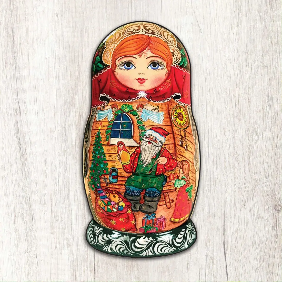 Designocracy 8115015M Artistic Wooden Wall Decoration - 12x9 in. Large Nesting Doll, Jolly Christmas Outdoor Ornament