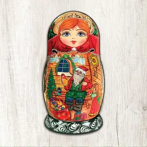 Designocracy 8115015M Artistic Wood Wall Jolly Christmas Decor, 12x9 in. Nesting Doll Large Outdoor Ornaments