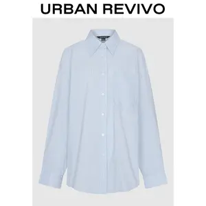 URBAN REVIVO Women's Longsleeves Blouse Shirt, 2025 Casual Fashion Essential, Elegant Everyday Women's Clothes Versatile Outfit