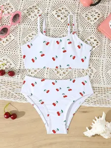 Little Cherry Print Bikini Set for Girls, Summer Beachwear, Fashion Swimwear, Perfect for Pool Parties and Vacations