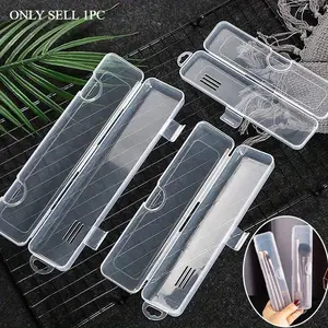 Clear Transparent Makeup Brush Holder, 1 Count Portable Makeup Brush Storage Box with Lid, Desk Organizer for Home Office School Dormitory Kitchen