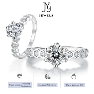 【JYJZZ150】Synthetic Moissanite S925 silver 1-2 CT elegant honeycomb  six claw wedding fashion high grade steel ring.