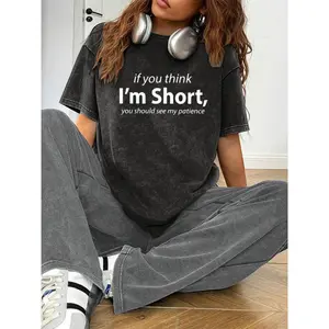 Comfortable Knit Polyester T-Shirt – Women's Washed Look with Clever Words Graphic Fit Streetwear